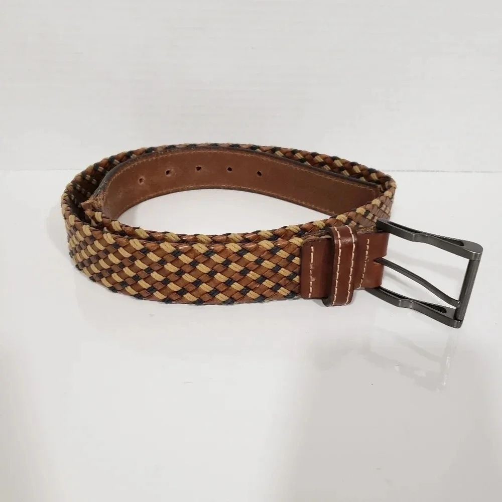 Benchcraft Brown Woven  Leather Mens Belt with Metal Buckle,,size - Picture 3 of 6